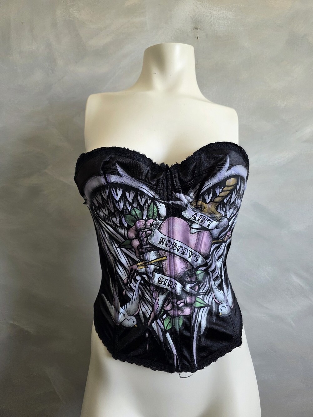 Current Mood 'Ain't Nobody's Girl' Black Sweetheart Corset Sz M Bustier